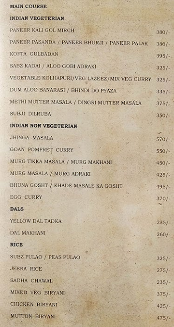 Hotel Suba International menu 