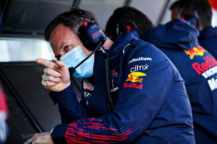 Red Bull Racing team principal Christian Horner looks on from the pitwall during practice ahead of the F1 Grand Prix of Emilia Romagna at Autodromo Enzo e Dino Ferrari on April 16, 2021 in Imola, Italy.