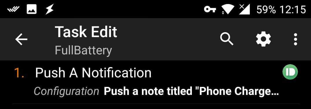 Task configured with Pushbullet plugin