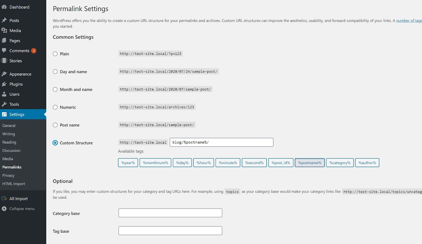 update permalink structure in WordPress. Weebly to WordPress migration process