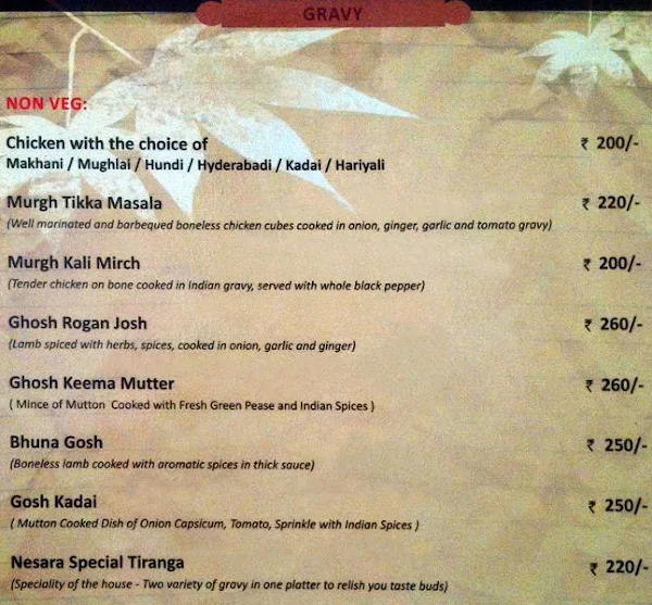 The Nesara Grand menu 