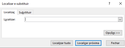 Janela buscar e Substituir Excel