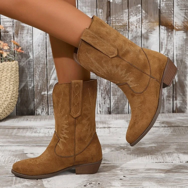 Title 5, Botines vaqueros de mujer con punta fina, ante,...