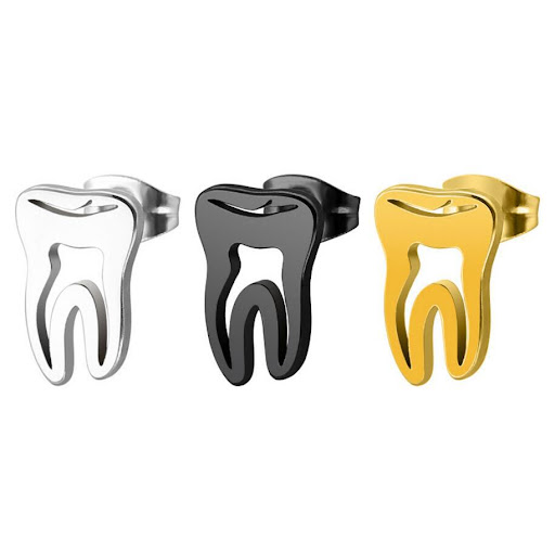 Title 3, Hollow Tooth-shaped Stud Earrings Stainless Ste...
