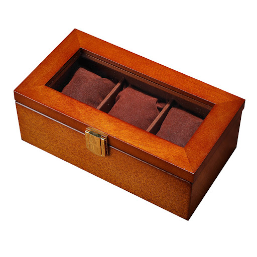 Title 6, Wooden Three Watch Box with Glass Skylight. Ele...