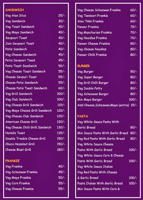 Chhaya Chatakaas menu 