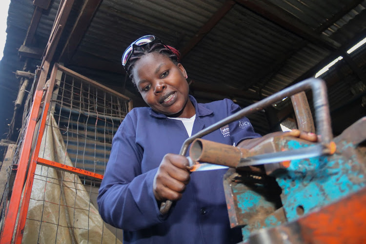 Phyllis Magige Co-founder of the Twoos general Jua Kali industry in Kamukunji while on duty on Friday 10, December 2020./WILFRED NYANGARESI