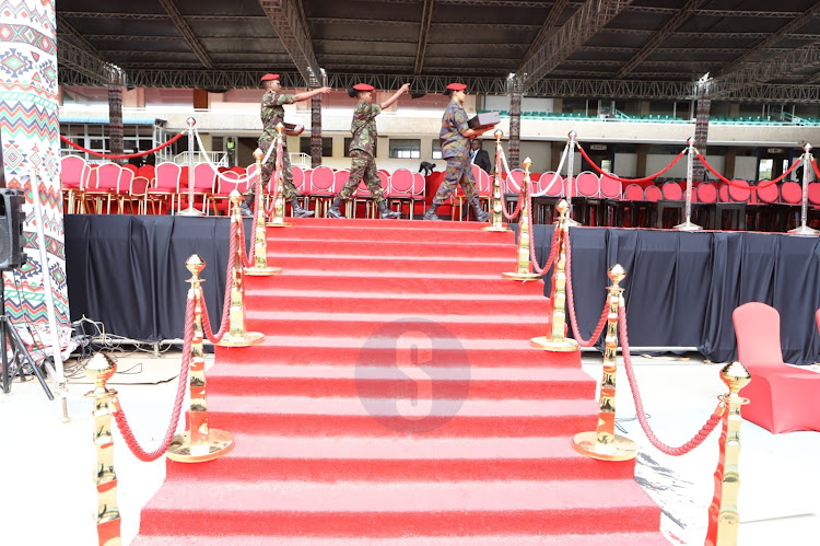 Kenya Defence Forces during their final preparations of swearing-in of President-elect William Ruto at Kasarani Stadium, Nairobi, on September 12, 2022.