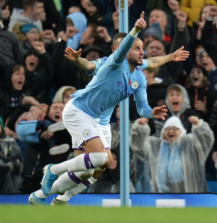 Manchester City's Kyle Walker celebrate after scoring the winner against Southampton