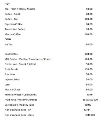 Namah Lounge Room menu 