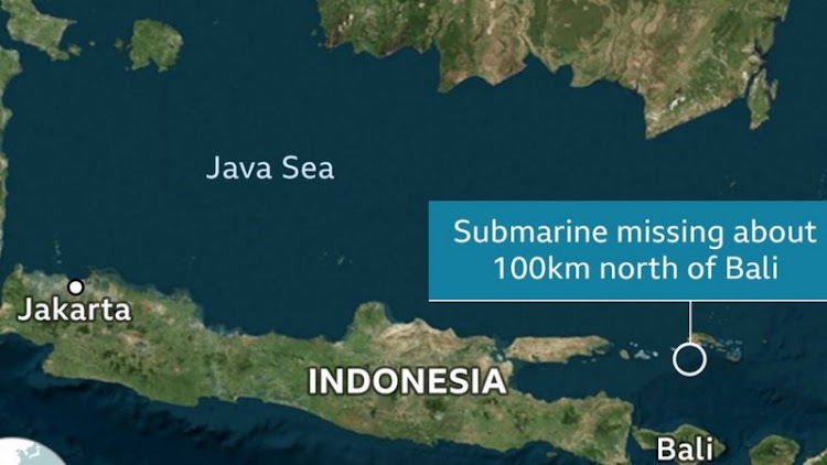 Ramani ya Indonesia na eneo ambalo nyambizi hiyo ilizama