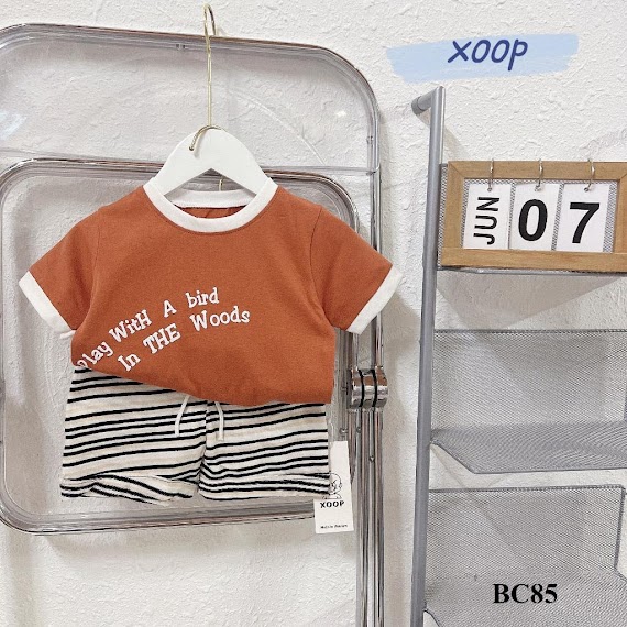 Bộ Cộc Tay Xoop Cotton 4 Chiều In Chữ Nghiêng Cho Bé Trai Bé Gái (12 - 22Kg) Bc85, Đồ Bộ Thời Trang Quần Áo Trẻ Em Mặc Nhà