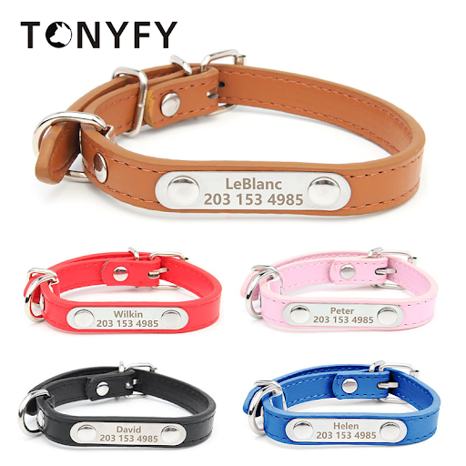 Engraved Name Tag Pet Dog Collar for Small Medium Large Dogs Custom ID Nameplate Soft PU Leather Puppy Cat Dog Collar Su