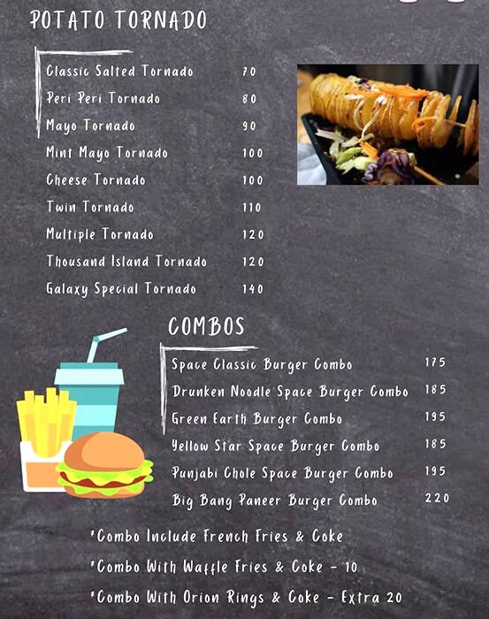 The Space Burgers menu 