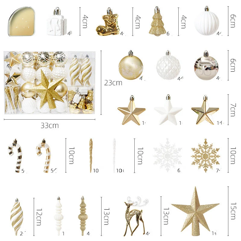 88 Kerstballen voor Kerstboomversiering, Complete Set en Herbruikbaar, Onbreekbare Glitters voor een Feestelijke Kerst.