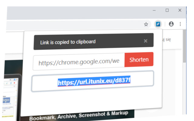 Shorten URL chrome extension