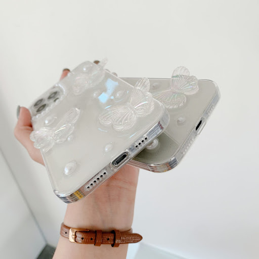 Title 5, Laser Butterfly Pearl Plastic Phone Case, styli...