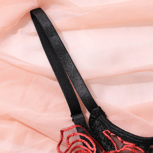Title 3, Rose Embroidery Mesh See-through Garter Three-p...