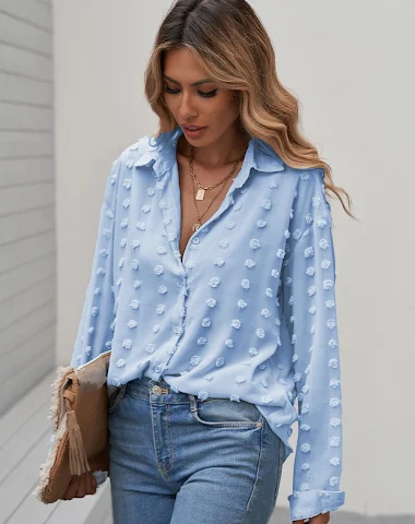 Camisa de manga larga con solapa y - 1