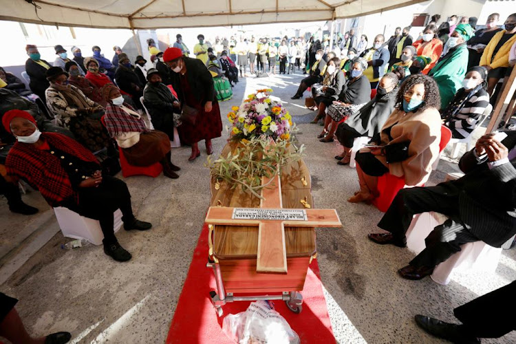 Family and friends of Sibongiseni Gabada, a victim of femicide, at her funeral in Khayelitsha, Cape Town, on Wednesday.