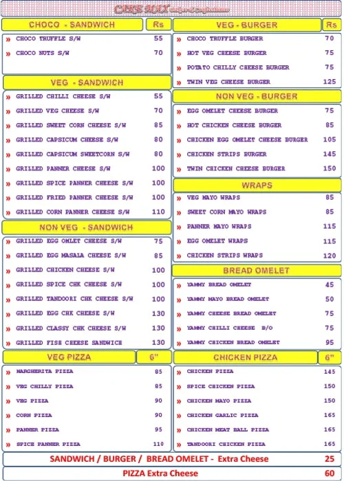 Cake Max menu 