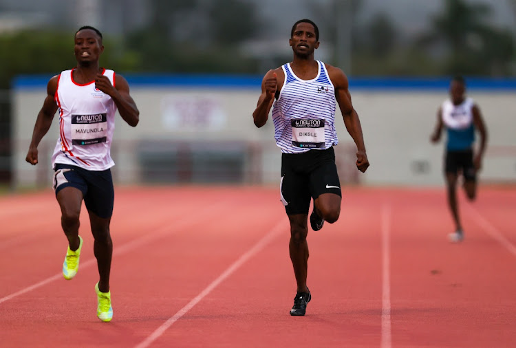 Oscar Mavundla and Ranti Dikgale in the mens 400m during the Newton Classic Qualifier at Kings Park Athletic Stadium on May 28, 2021 in Durban, South Africa.
