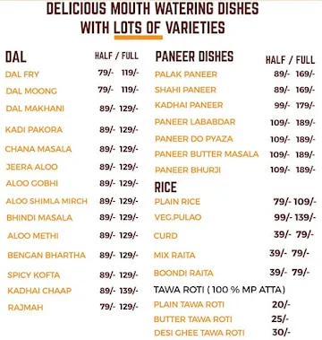 Paratha Paradise menu 