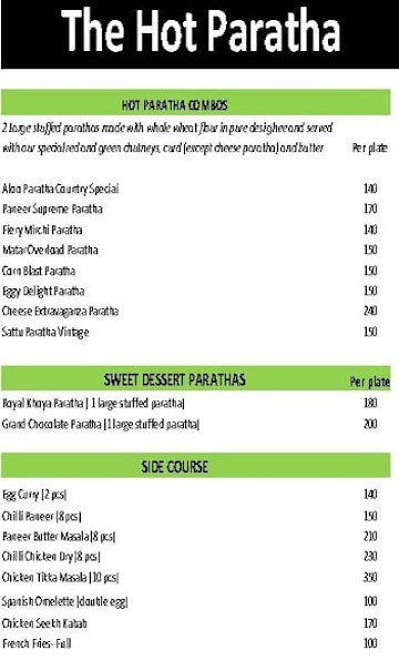 The Hot Paratha menu 