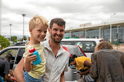 Zitamar News editor Tom Bowker and his son shortly before catching  a flight for London from Maputo on February  16 after being ordered out of Mozambique. 