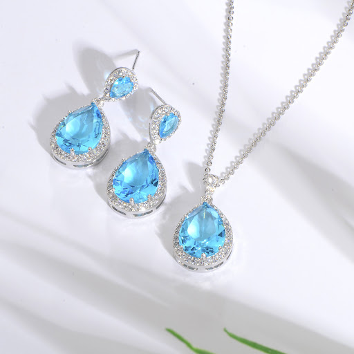 Title 7, Bright Big Zircon Water Drops Necklace & Eardro...