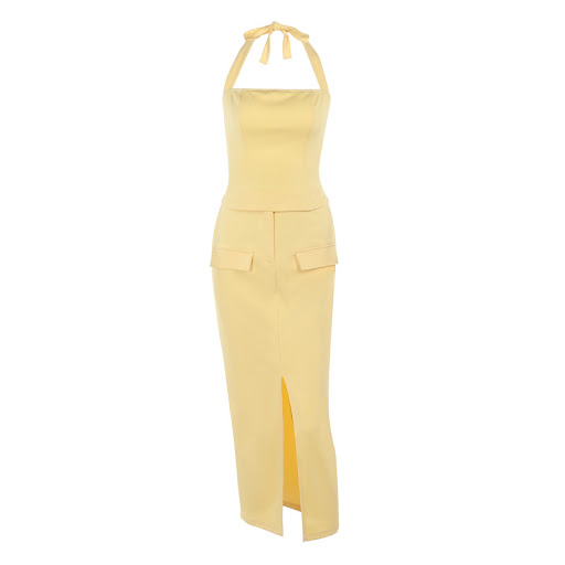 Title 9, Simple Halter Top Split Skirt Suit Women