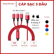 Cáp Sạc 3 Đâu 1M2 Đa Năng 3 In 1 Dung Cho Đt Táo Samsung Oppo Xiaomi - Bọc Dù Chống Đứt - Tiện Lợi Đa Năng