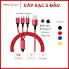 Cáp Sạc 3 Đâu 1M2 Đa Năng 3 In 1 Dung Cho Đt Táo Samsung Oppo Xiaomi - Bọc Dù Chống Đứt - Tiện Lợi Đa Năng