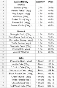 Ajanta Bakery menu 1