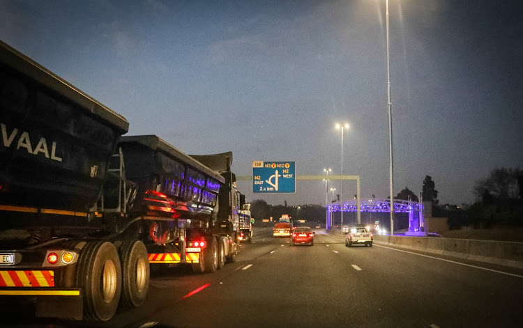 A truck makes its way along the N3 towards Durban early on July 17 2021.