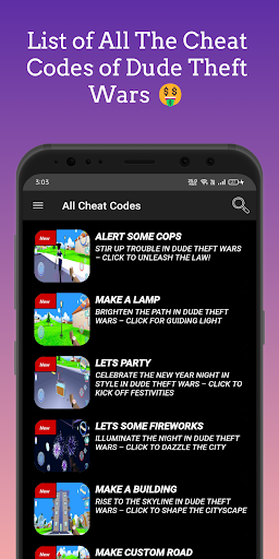 Screenshot Dude Theft Wars, Cheat Codes