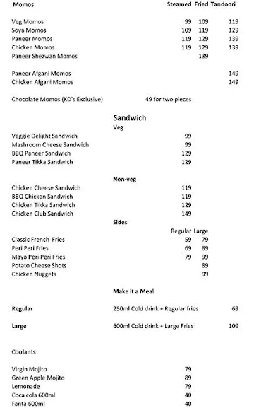 Kd's- Good Food Mood menu 