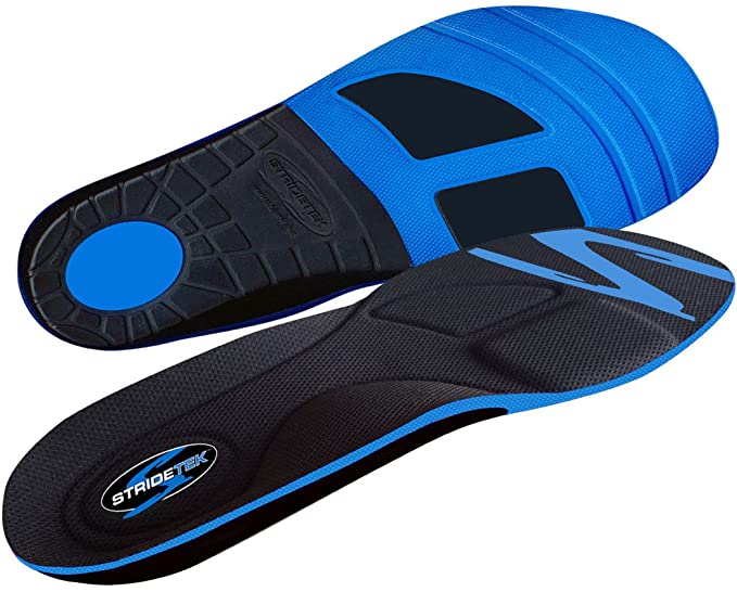 Stridetek Tactical Trainer Orthotic Insoles - Arch Support Metatarsal Pad & Gel Plugs Prevent Foot Pain Plantar Fasciitis & Shin Splints - (Blue) -Men 5 - 4.5 Women 6 - 5.5