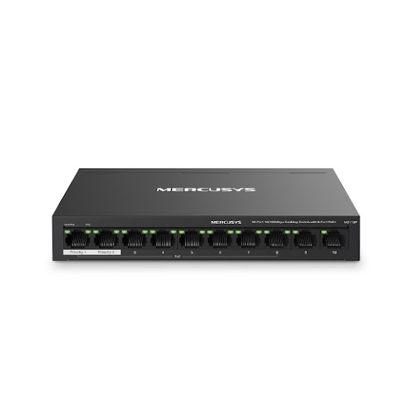 Bộ Switch Chia Mạng Mercusys Ms110P 10 Cổng 10/100 Mbps Với 8 Cổng Poe+ - Hàng Chính Hãng