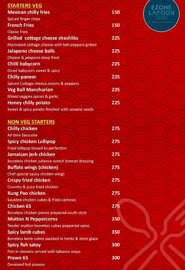 Ezone Lagoon Resort menu 