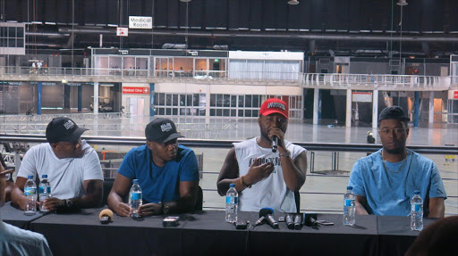 From Left: Major League DJz (Banele and Bandile Mbere), Cassper Nyovest and Anati at the #FillUpTheDome press conference in Johannesburg North. Picture Credit: Webster Molaudi.