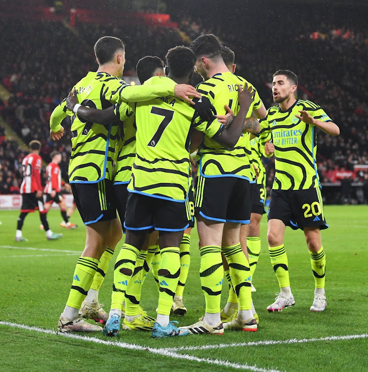 Arsenal players celebrate during their win against Sheffield United