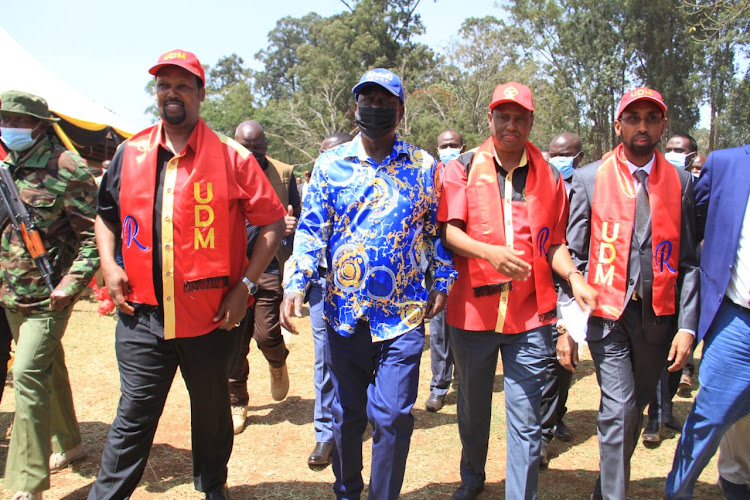 ODM leader Raila Odinga accompanied by Mandera Governor Ali Roba arrives at U.D.M NDC at Bomas of Kenya on March 10, 2022.