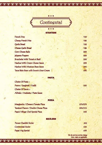 Papa's Village menu 