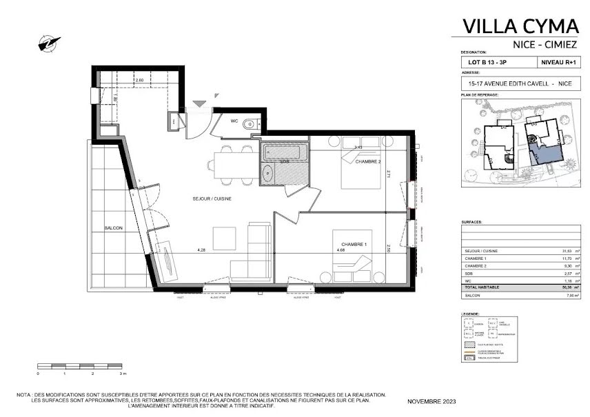 Vente appartement 3 pièces 56.38 m² à Nice (06000), 415 000 €