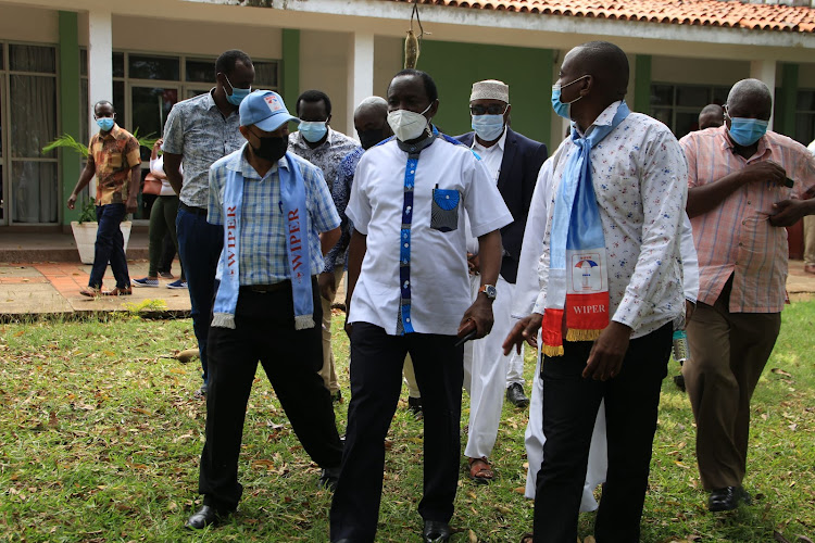 Wiper leader Kalonzo Musyoka at the Mombasa Beach Hotel on Saturday.