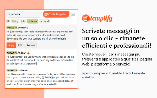 Templify - scrivi messaggi in 1 click! 🚀