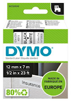 Tape DYMO D1 12mm x 7m sort/hvit 45013 (Org.nr.S0720530)