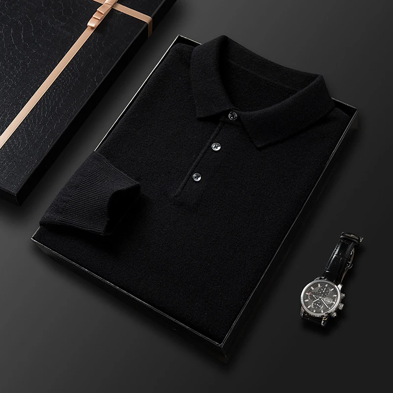 Suéter de lana pura para hombre Manga larga Camisa de punto Abrigo cálido y cómodo Prendas de vestir elegantes y clásicas para el invierno