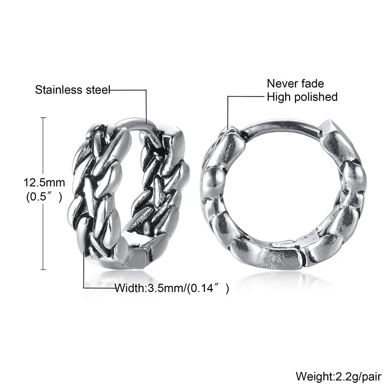 Boucles d'oreilles en acier titane rétro pour homme – Style vintage intemporel, design classique, résistantes à l'eau, idéales pour un look masculin.